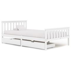Bed Frame with 2 Drawers White Solid Pine Wood 120x200 cm