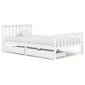 Bed Frame with 2 Drawers White Solid Pine Wood 120x200 cm