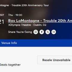 Ray Lamontagne Tickets x 2 Thurs 21st May