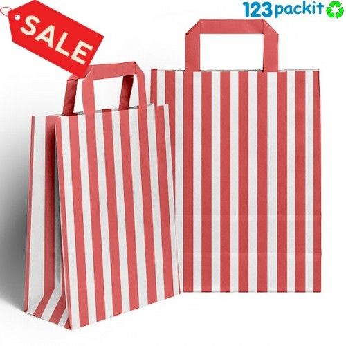 Job lot 20 bags Red and white striped paper carrier bags