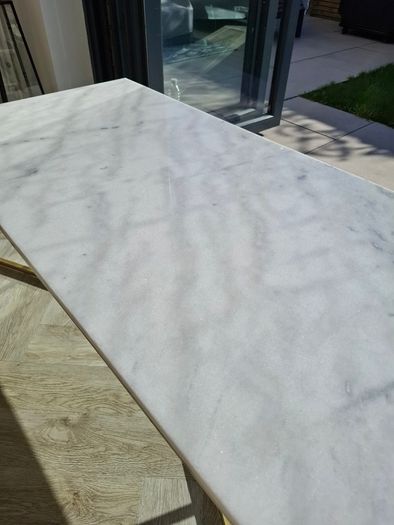 Large Solid White Marble Coffee Table Brushed Gold Base