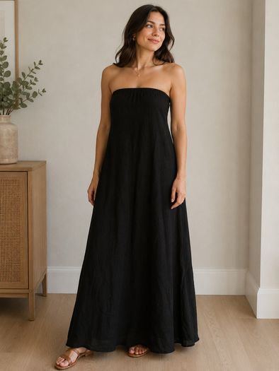 Side Pocket Linen Flared Dress