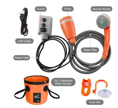 BRAND NEW Portable Camping Shower with 20L Collapsible Water Bucket Outdoor Shower