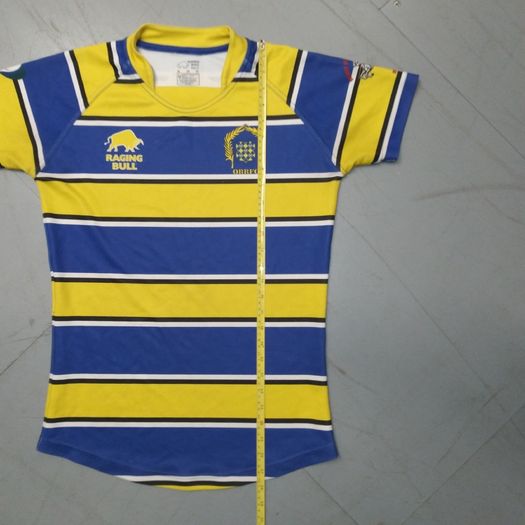 Old Ruts FC (S) Player Issue Rugby Jersey  Raging Bull Shirt  Yellow Blue Small