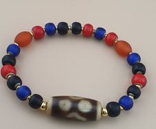 Vintage 4 Eyes Tibetan Agate & Venetian MultiColor WhiteHeart Beads bracelet