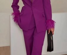 Amazing Zara Purple Blazer with Feather Cuffs and Wide Leg Trousers Size XL