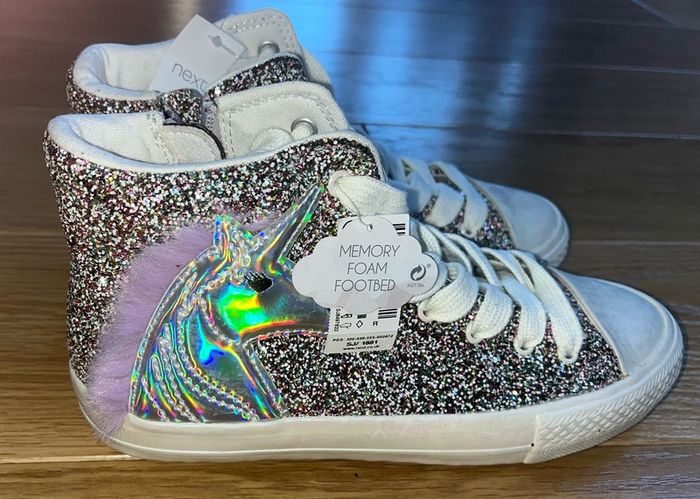 Next BNWT Unicorn Glitter Hi top Shoe size 4/37