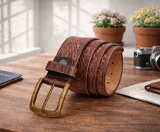 Premium Embossed Genuine Leather Belt Stylish Vintage Designer Belt Durable Formal & Casual Waist Belt