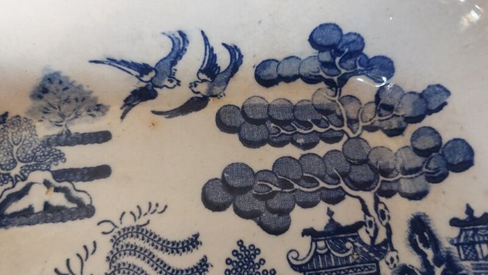 Lovely Blue and White Transferware Willow Pattern Lidless Open Vegetable Dish, Unknown Maker, Most Likely Staffordshire Made