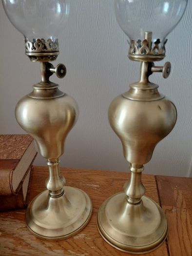 Antique  pair of Brass French oil lamps