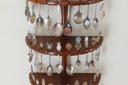 Souvenir spoons on 3-tier wall-mounted souvenir spoon display rack  36 spoons