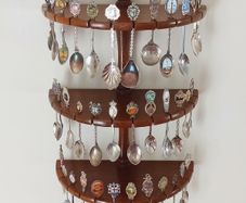 Souvenir spoons on 3-tier wall-mounted souvenir spoon display rack   36spoons