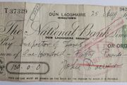 Vintage Cheque from The National Bank Limited, Dun Laoghaire Branch, dated August 25, 1943