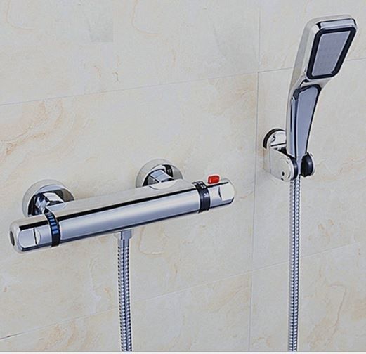 Full set Thermostatic Exposed Bar Shower Mixer Valve Tap Chrome Bottom 1/2" Outlet