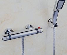 Full set Thermostatic Exposed Bar Shower Mixer Valve Tap Chrome Bottom 1/2" Outlet