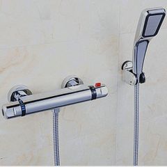 Full set Thermostatic Exposed Bar Shower Mixer Valve Tap Chrome Bottom 1/2" Outlet