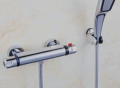 Full set Thermostatic Exposed Bar Shower Mixer Valve Tap Chrome Bottom 1/2" Outlet