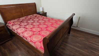 Dark Mahogany Wooden Sleigh King size Bed