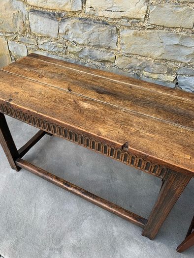 Early 20th Century Jacobean Revival Solid Oak Console Table.