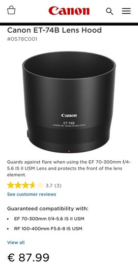 Canon Lens Hood and UV filter Set