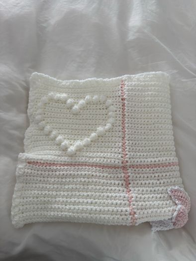 Hand made crochet Pink & White baby blanket