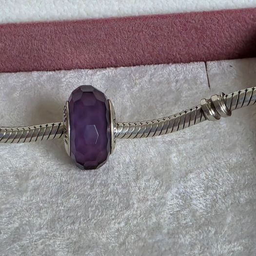Pandora purple fascinating faceted murano glass charm perfect condition