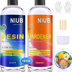 FREE P&P 19Oz Epoxy Resin and Hardener Kit,Crystal Clear Epoxy Resin Not Yellowing and No Bubble Self Leveling for DIY Jewelry Making of The Casting Resin with Bonus Measuring Cups Sticks & Gloves