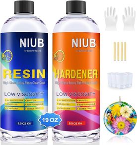 FREE P&P 19Oz Epoxy Resin and Hardener Kit,Crystal Clear Epoxy Resin Not Yellowing and No Bubble Self Leveling for DIY Jewelry Making of The Casting Resin with Bonus Measuring Cups Sticks & Gloves