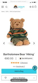 New JELLYCAT Bartholomew Bear Hiking