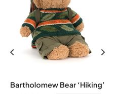 New JELLYCAT Bartholomew Bear Hiking