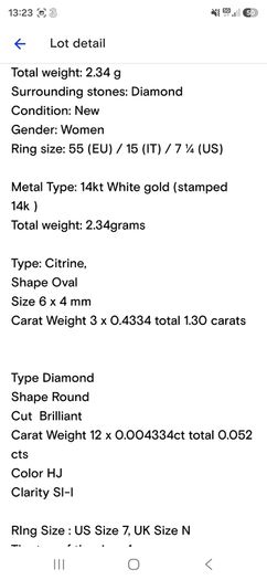 Gold ring 14kt white gold citrine stones