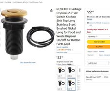 Garbage Disposal / Insinkerator Air Switch Button - Brushed Nickel Finish