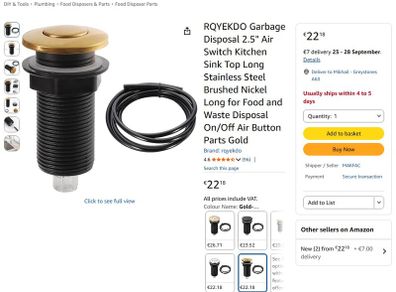 Garbage Disposal / Insinkerator Air Switch Button - Brushed Nickel Finish