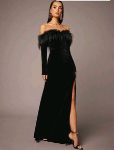 Long velour dress with fur