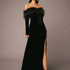 Long velour dress with fur