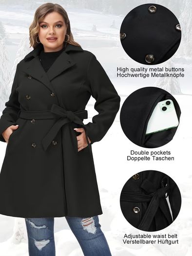 Brand New Hanna Nikole Women's Plus Size Wool Coat Double-Breasted -