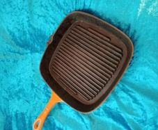 Cast Iron Square Grill / Griddle Pan Vibrant Orange Enamel