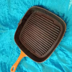 Cast Iron Square Grill / Griddle Pan Vibrant Orange Enamel