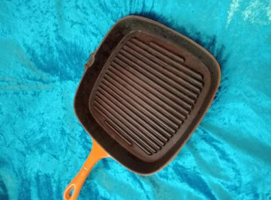 Cast Iron Square Grill / Griddle Pan Vibrant Orange Enamel
