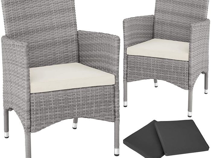 Poly Rattan Garden Chairs Set of 2 incl. Cushions and 2 Cover Sets and Stainless Steel Screws | Various Colours, Set of 2