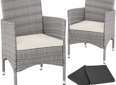 Poly Rattan Garden Chairs Set of 2 incl. Cushions and 2 Cover Sets and Stainless Steel Screws | Various Colours, Set of 2