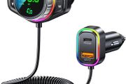 Bluetooth Car Adapter, Bluetooth 5.3 FM Transmitter for Car, 48W Dual USB Bluetooth Adapter with HiFi Sound &amp; Bass Mode, Hands-Free Calling, Customizable RGB Light, Voice Assistant Support