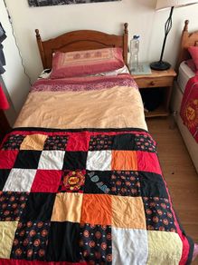 2 Pine single beds and matching bedside lockers