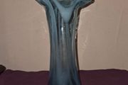 Retro Aqua Blue Ruffled Top Glass Vase