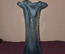 Retro Aqua Blue Ruffled Top Glass Vase