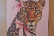 Leopard print wall poster with pink flower and bow