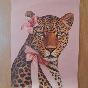 Leopard print wall poster with pink flower and bow