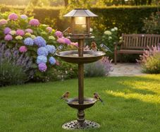 Solar LED Decorative Bird Bath Sun Garden Fountain Weatherproof Plastic 39x96 Cm Outdoor Water Feature with Integrated Pump