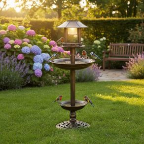 Solar LED Decorative Bird Bath Sun Garden Fountain Weatherproof Plastic 39x96 Cm Outdoor Water Feature with Integrated Pump