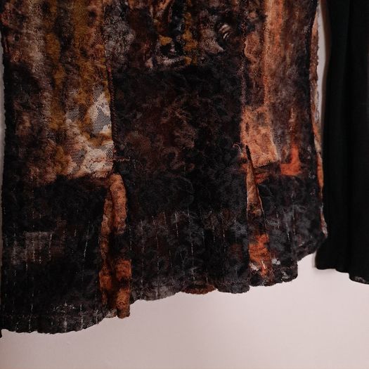 Legatte Jeans Vintage Y2K Grunge Brown Black Abstract Sheer Mesh Flared Sleeve Button Up Shirt Top 14UK/42EU